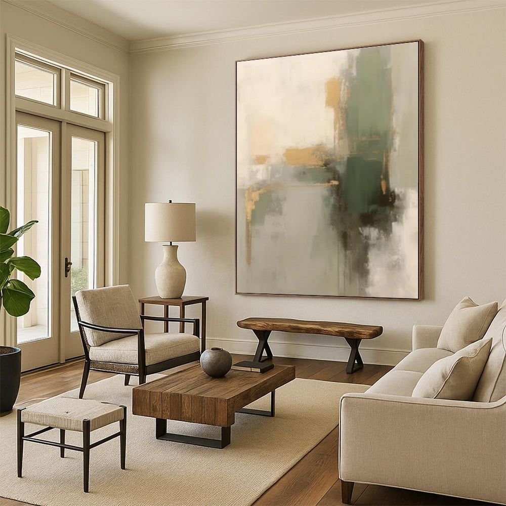 “Earthy Tones with Green and Gold”，Abstract Color - Blended Oil Painting CT0524