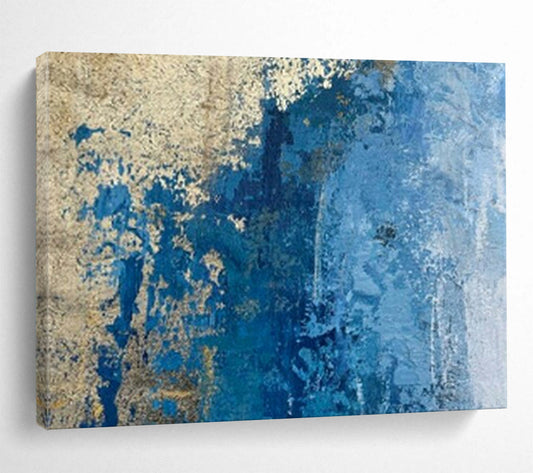 “Blue - Gold Cracked Abstraction” - Blues, golds, whites; cracked - texture abstraction with metallic accents CT1634