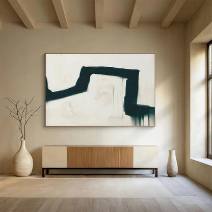 Black Curved Stroke on White - Expressive Acrylic Art CT1790