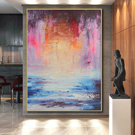 “Dreamy Coastal Sunset” - Abstract Art with Pink, Purple, Orange, Blue, White CT0058