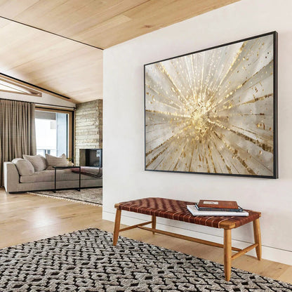 “Golden Burst of Light” - Whites, golds; radiating golden lines and splatters CT1615