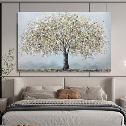 “Silver Tree” - Tones of silver - white, light gray, and brown; a fluffy crown like silver blossoms, a single tree against a hazy background CT1526