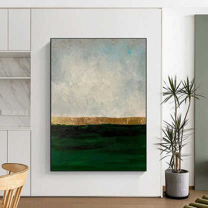“Gold - Green - Grey Sea Horizon”，Minimalist Seascape Art CT0644