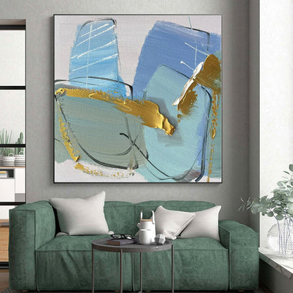 “Blue - Gold Textured Abstraction” - Abstract Expressionist Art CT0499
