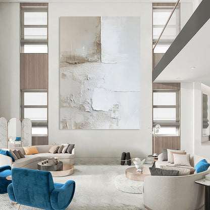 “White & Beige Plaster - Like Abstract” Painting On Canvas DKH0977