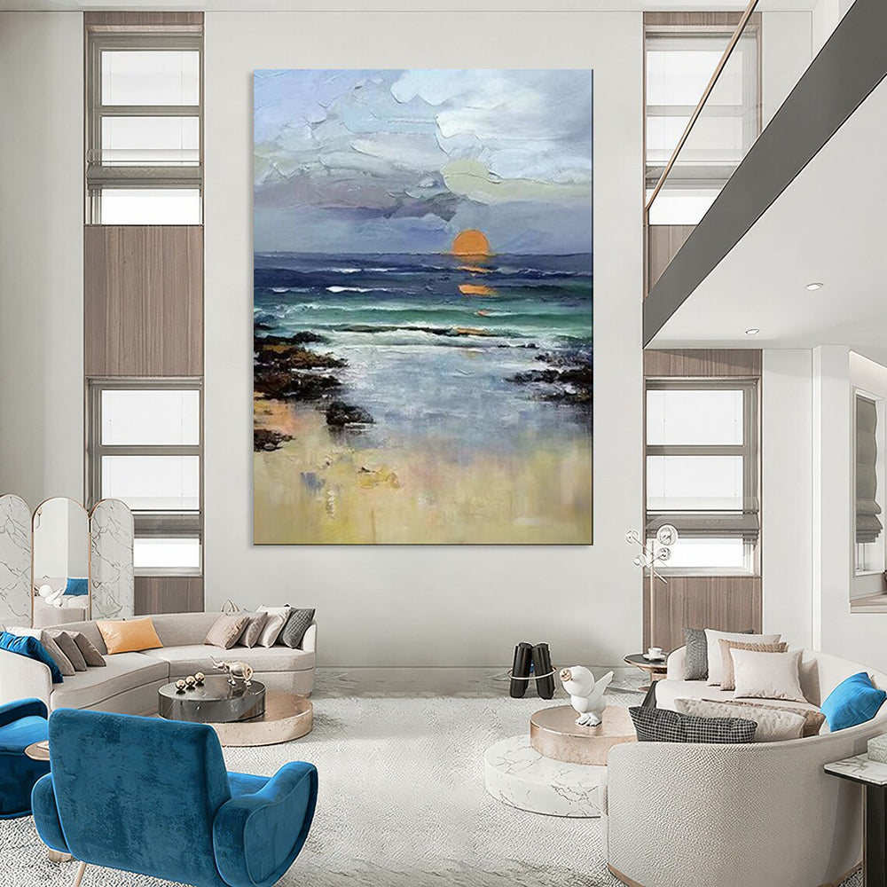“Impressionistic Sunset Beach” – Landscape Oil Painting On Canvas CT2115