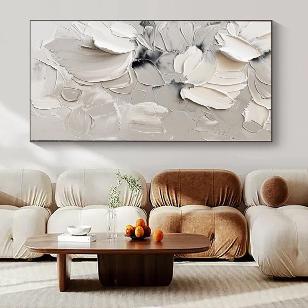 3D White Florals in Relief - Impasto Floral Acrylic CT1289