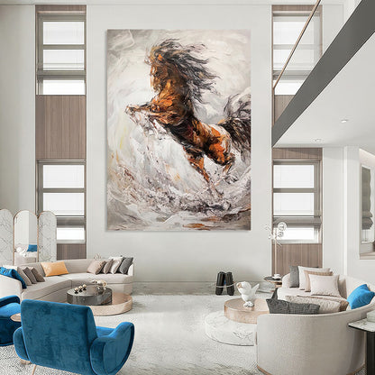 Dynamic Rearing Horse in Abstract Brushstrokes - Equine Painting On Canvas DKH1431