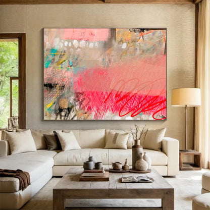 Blush & Brushstrokes Pink Colorful Abstract Strokes Painting On Canvas DKH206