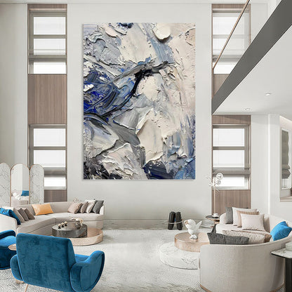 Blue & Gray Impasto Textures - Abstract Impasto Painting On Canvas DKH1257