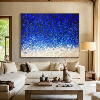 “Blue Splatter Night Sky” - Evocative Abstract Painting On Canvas DKH844