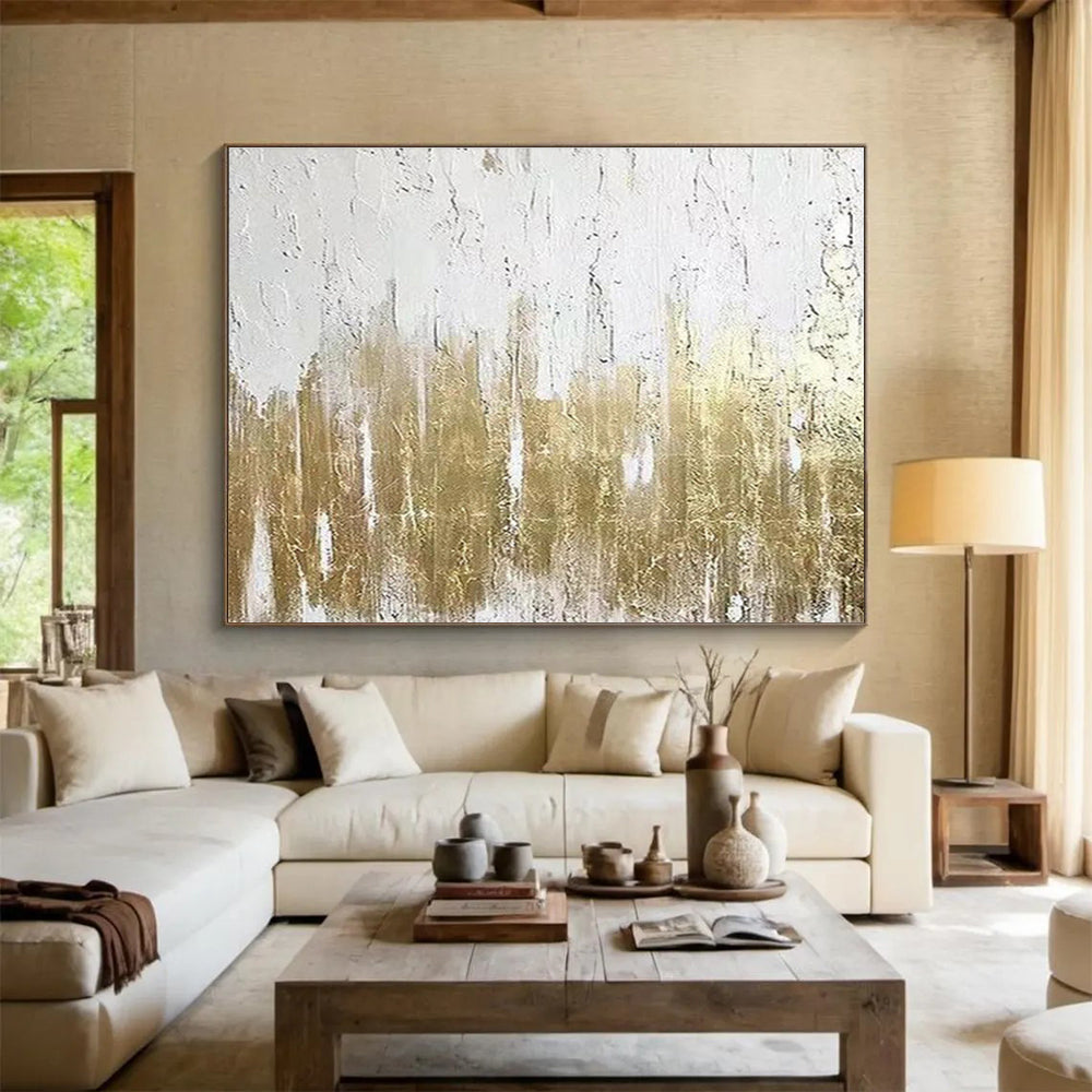 “Gold - Textured Abstract” Abstract Mixed - Media Painting On Canvas DKH427