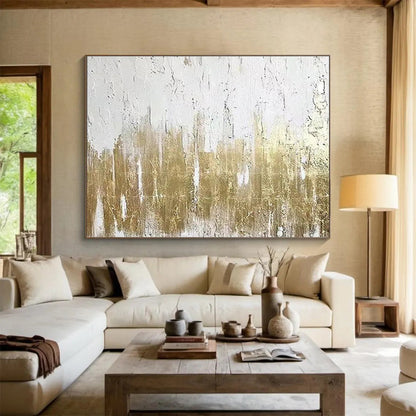 “Gold - Textured Abstract” Abstract Mixed - Media Painting On Canvas DKH427