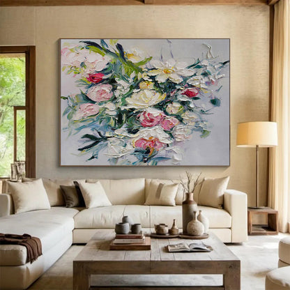 Textured Floral Bouquet in Soft Tones Painting On Canvas DKH661