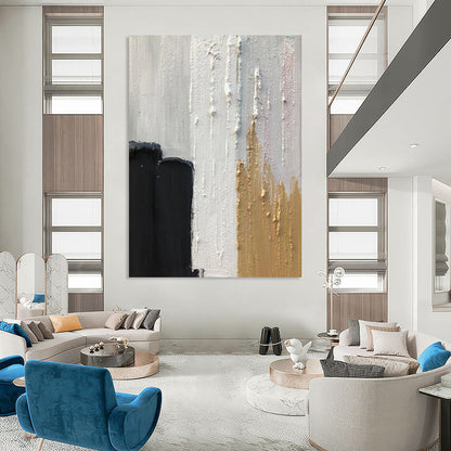 “Black, White, Gold Swirl ‘Elegant Energy’” - Abstract Impasto Painting On Canvas DTP397