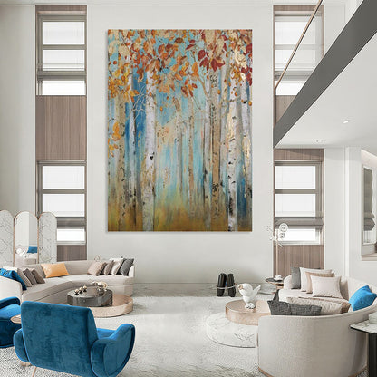 Autumn Birch Forest with Gold Accents - Landscape Painting On Canvas DKH1437