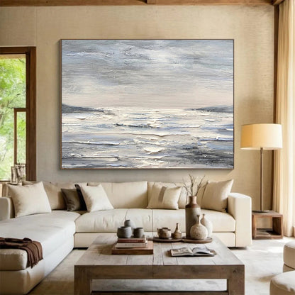 Monochromatic Seascape - Abstract Seascape Painting On Canvas DKH630