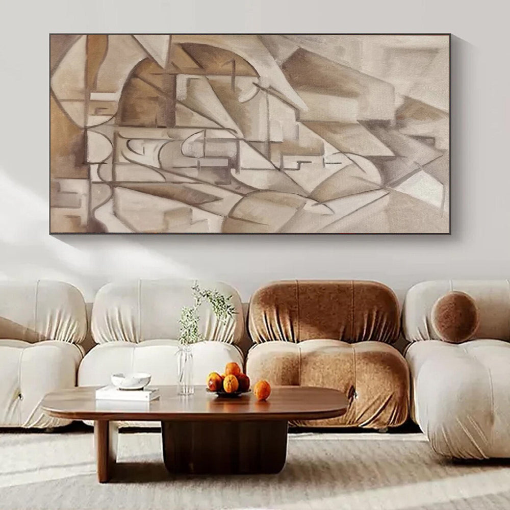 Neutral Tones, Geometric Mountain Abstraction - "Cubist Peaks" - Cubist Oil Painting CT1456