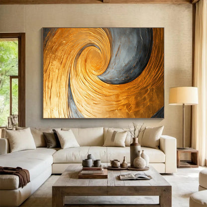 Golden and Gray Swirl - Abstract Textured Painting On Canvas DLZ176