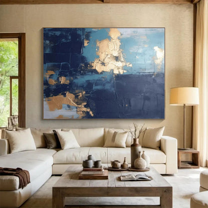 “Blue - Gray - Gold Abstract Textures” ，Abstract Acrylic Painting CT0837