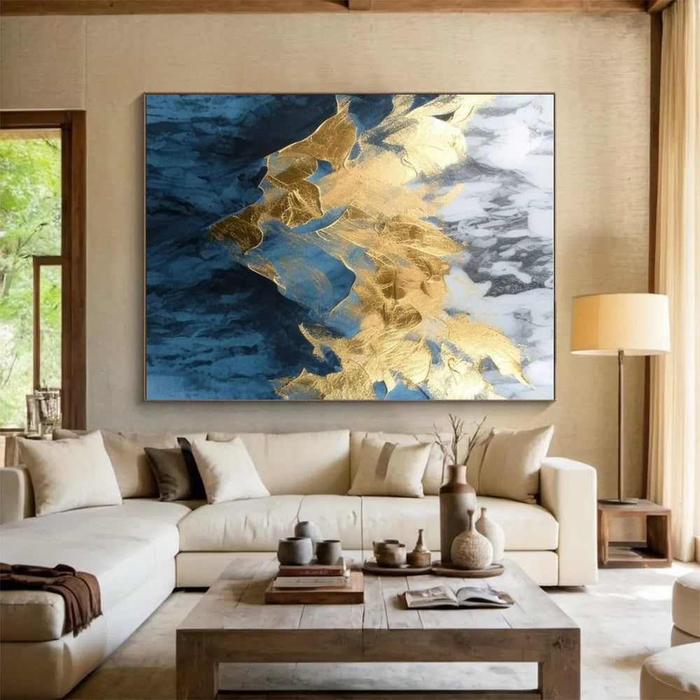 “Gold and Blue Marble” ，Mixed - Media Abstract Art CT0916