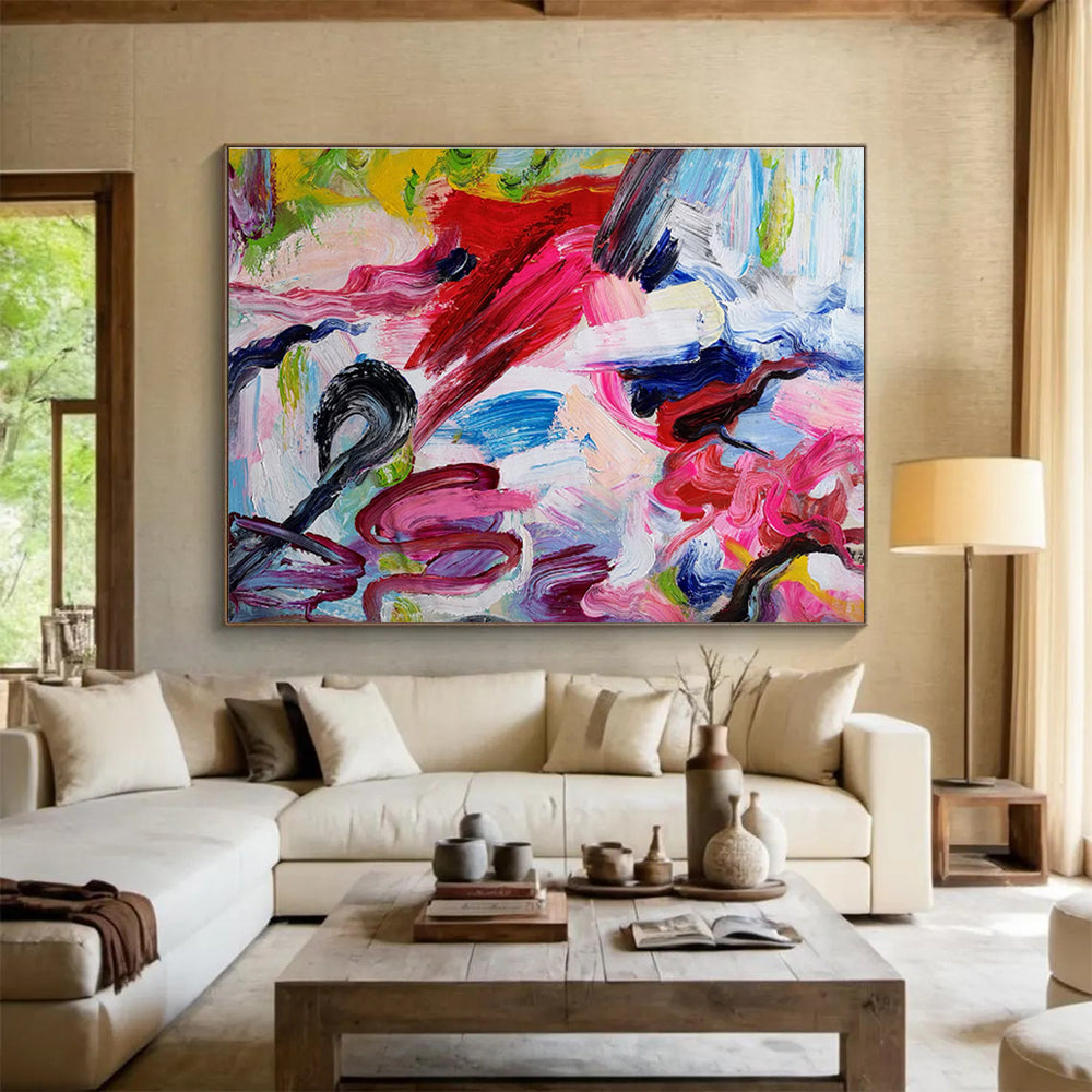 Energetic Colorful Swirl Abstract Painting On Canvas DKH297
