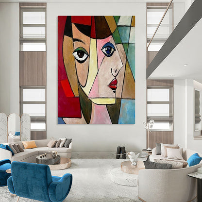 Cubist Woman in Colorful Geometries - Portrait Painting On Canvas DKH1407