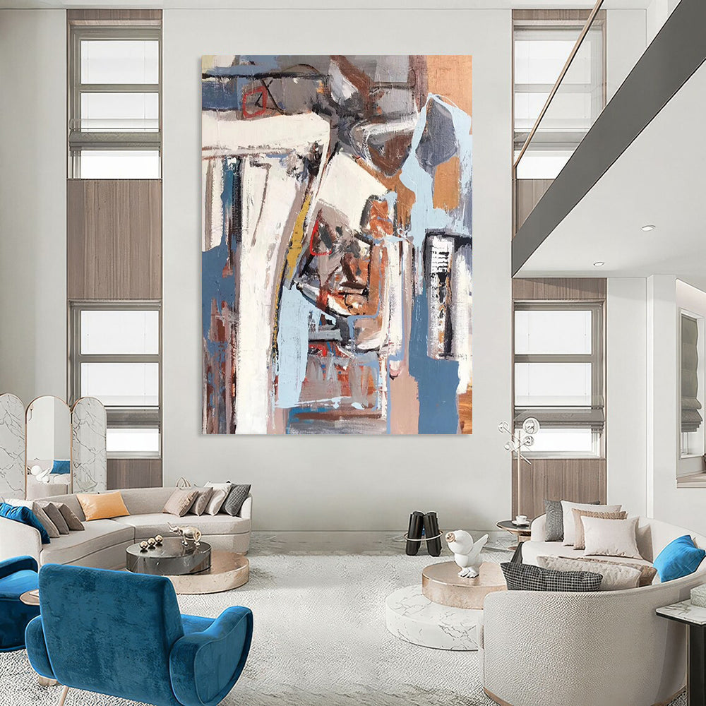 “Gray - Blue Abstract Forms” - Abstract Cubist - Style Painting On Canvas DTP041