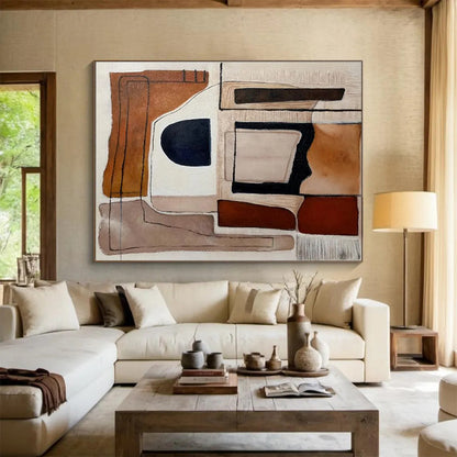 Earth - Toned Geometric Abstract Painting On Canvas DKH655