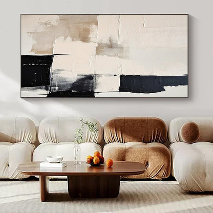 “Beige - Black & White Textured Blocks” – Abstract Block Art CT0978