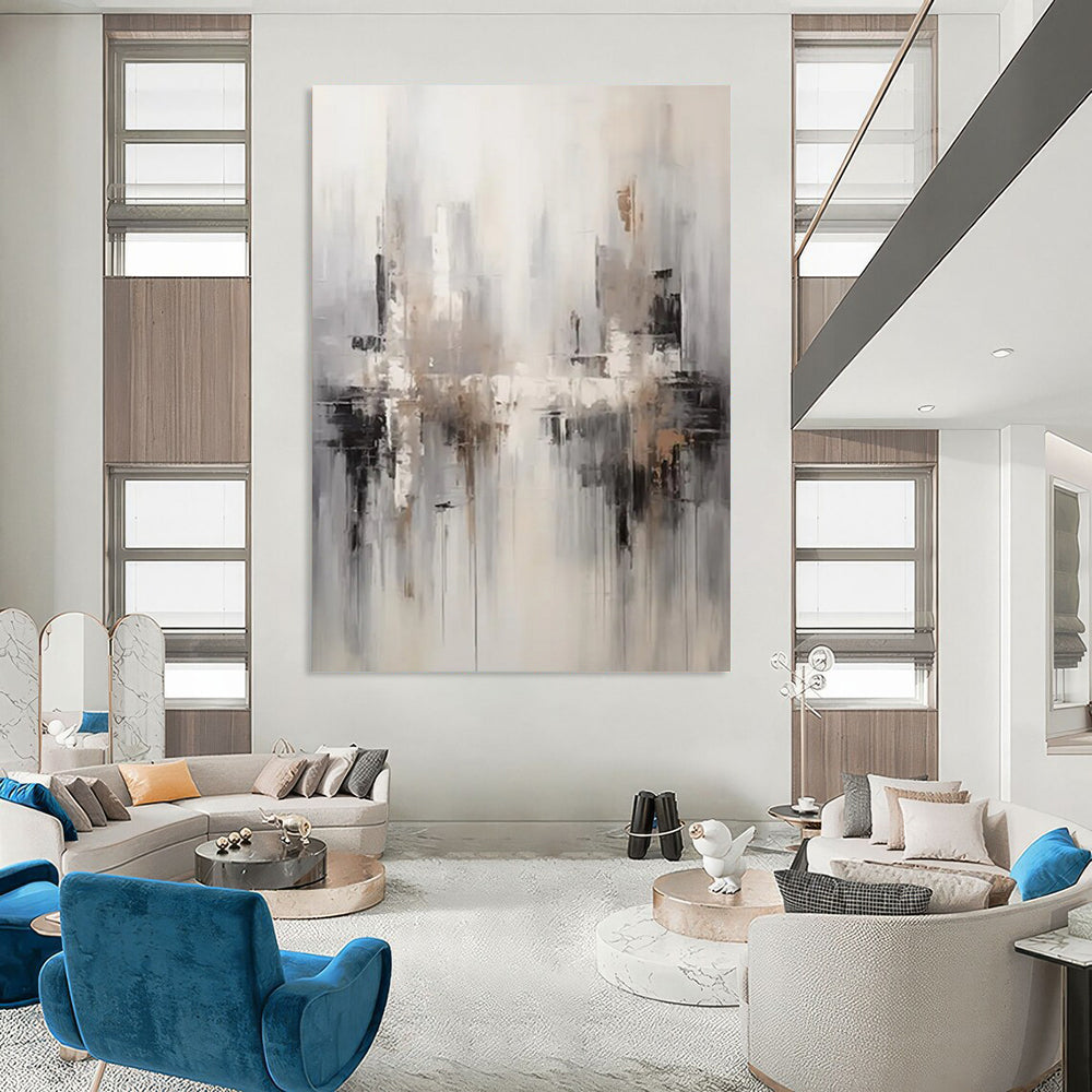 “Neutral Cityscape Abstraction” - Abstract Cityscape Painting On Canvas DTP122