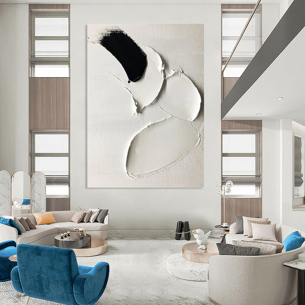 “Black & White Palette Knife” - Bold Minimalist Painting On Canvas DKH1665