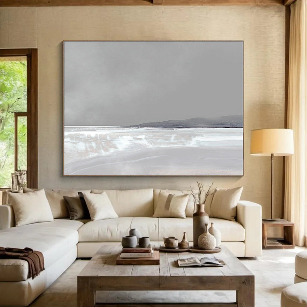 “Serene Gray and White Horizon” Abstract Landscape Painting On Canvas DLZ137