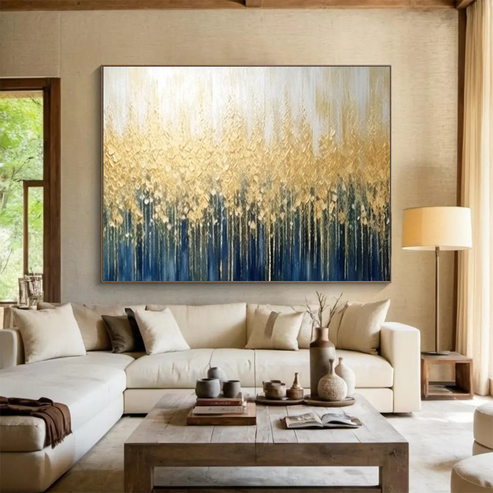“Gold - Blue Forest Canopy” Abstract Landscape Painting On Canvas DLZ052