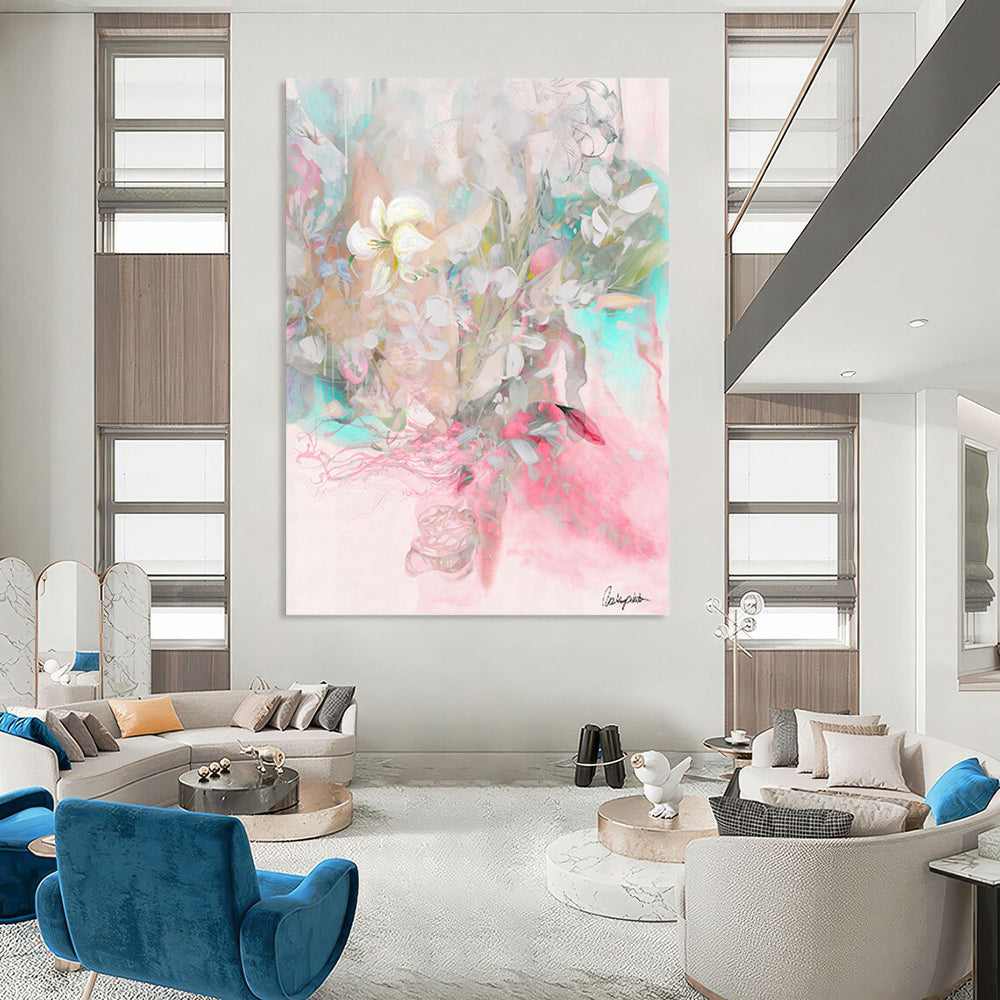 “Soft - Colored Floral Bouquet” - Dreamy Watercolor Painting On Canvas DKH1084