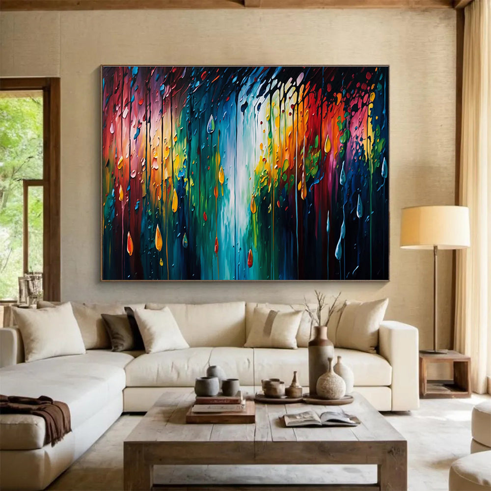 “Rainbow Drip - Colorful Raindrop Abstract Painting On Canvas” DKH867