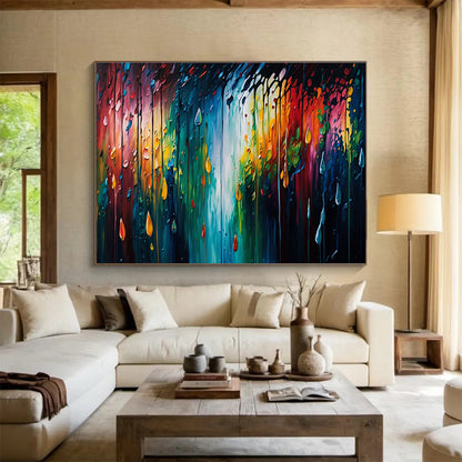 “Rainbow Drip - Colorful Raindrop Abstract Painting On Canvas” DKH867