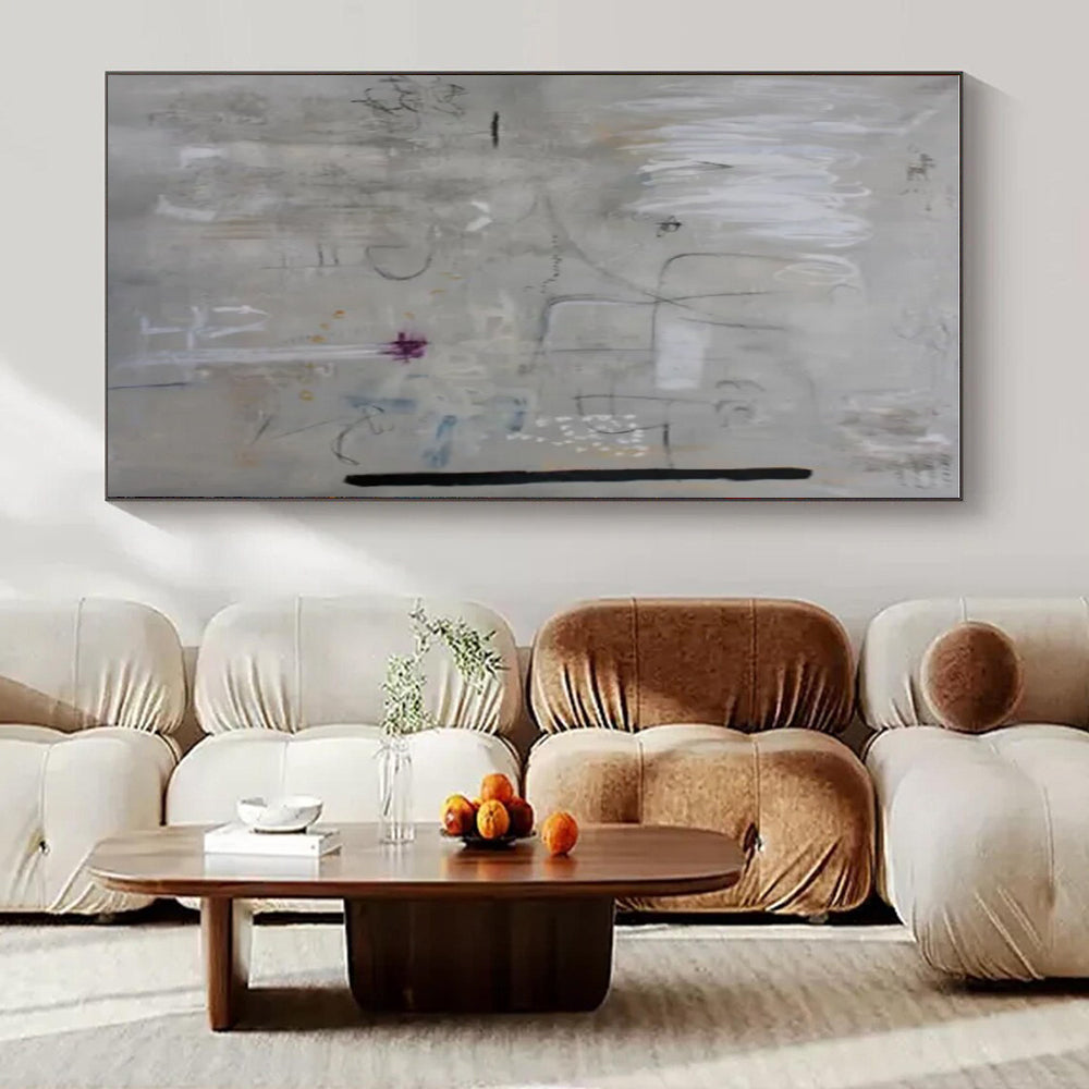 Light Grey Abstract Doodles - Abstract Sketch - like Acrylic Painting CT1417