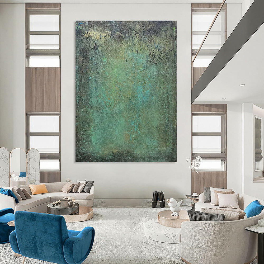 “Verdant Patina” - Green, Teal & Brown Abstract Textured Painting On Canvas DKH1192