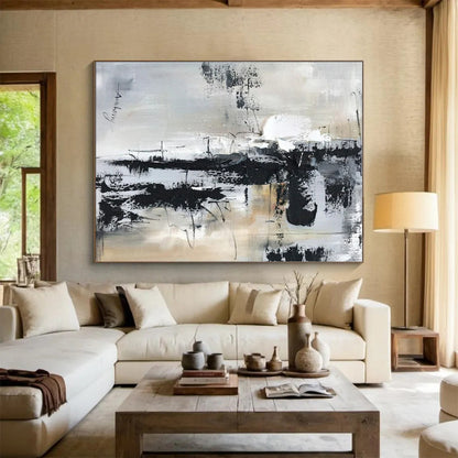“Black - White - Gray Textured Abstraction” ，Abstract Acrylic Painting CT0799