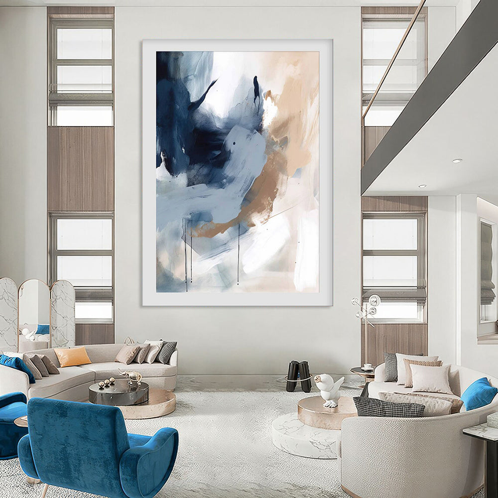 Blue & Beige, Fluid Strokes - "Calm Currents" - Abstract Acrylic Art CT1829