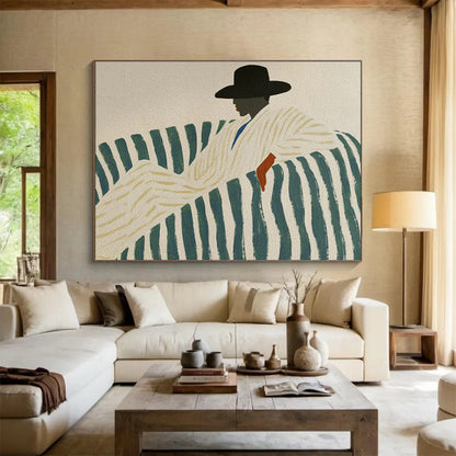 Man on Striped Sofa Stylish Portrait Painting On Canvas DKH229