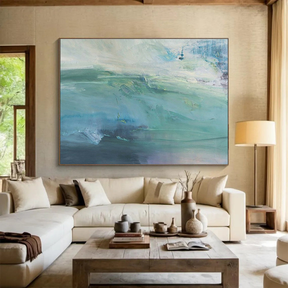 “Turquoise Abstract Seascape” Abstract Impressionist Painting On Canvas DKH417