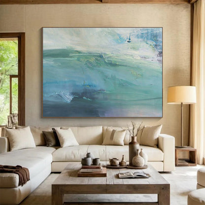 “Turquoise Abstract Seascape” Abstract Impressionist Painting On Canvas DKH417