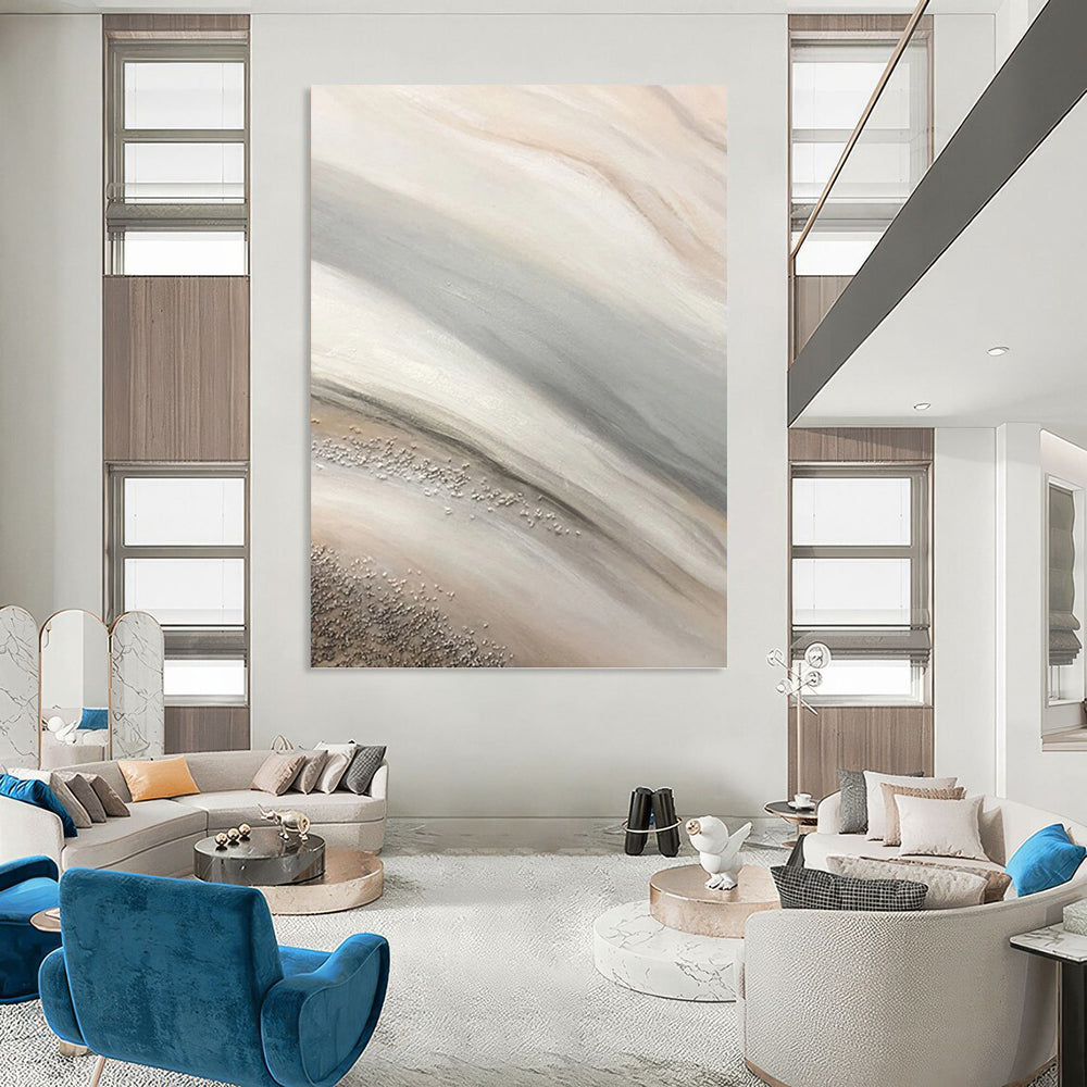 “Beige, Gray & Silver Abstract” - Beige, Gray & Silver Abstract Painting On Canvas DKH1215