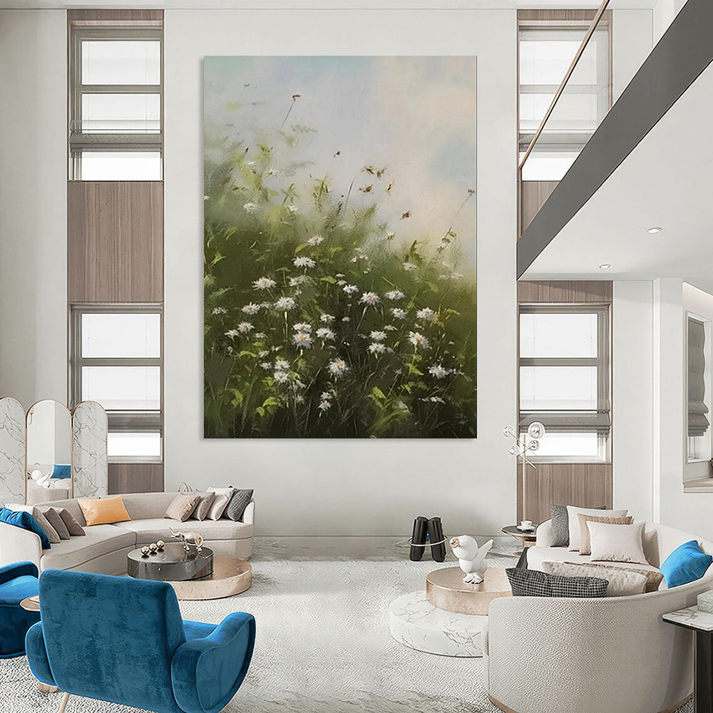 “Daisy Field with Breeze” – Impressionistic Landscape Painting On Canvas CT2108