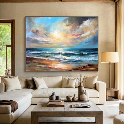 Colorful Seaside Sunset “Vibrant Coastal Twilight” Painting On Canvas DKH152