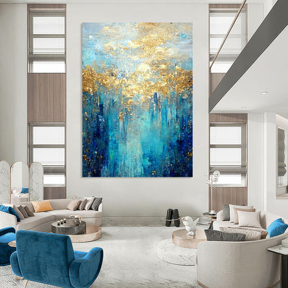 “Turquoise - Gold Abstract Forest” - Abstract Expressionist Painting On Canvas DTP065