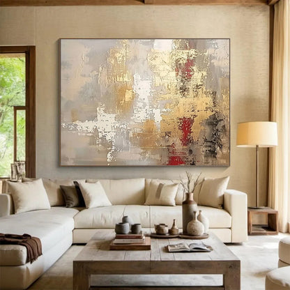 “Gold, Gray, Abstract ‘Elegant Textures’” - Textured Abstract Painting On Canvas DLZ045