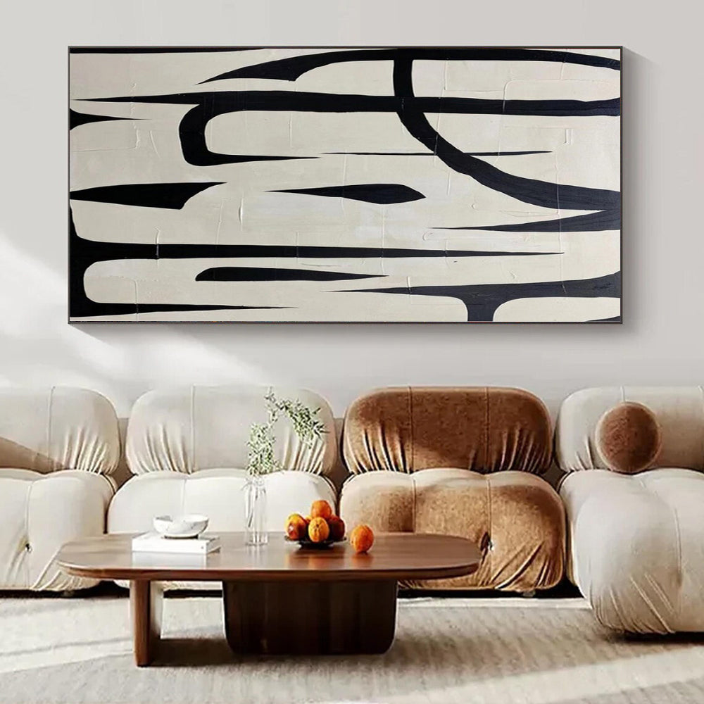 “Black - White Bold Linear Forms” – Graphic Abstract Painting CT1133